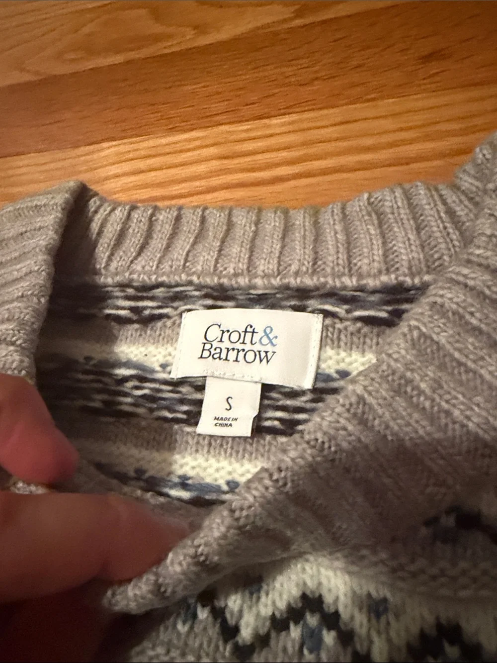 croft & barrow Grey and White Fair Isle Crewneck Sweater